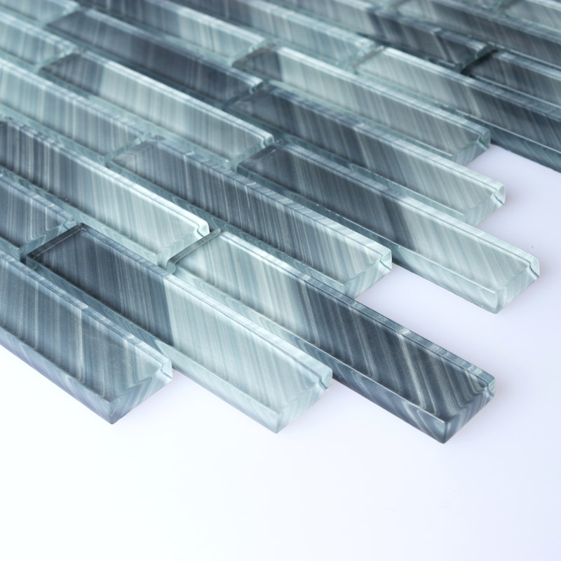 Carreau de mosaïque de verre à bord droit de qualité supérieure peint à la main 1 po x 4 po, Gris
