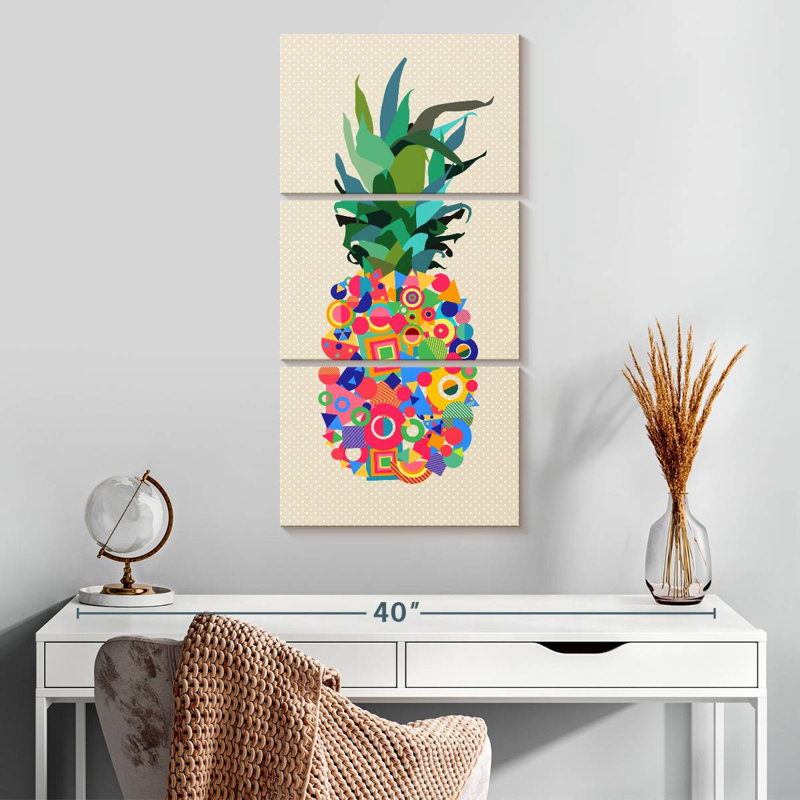 Abstrait ananas - ensemble de 3 impressions sur toile tendue, H 15 po x l 32 po