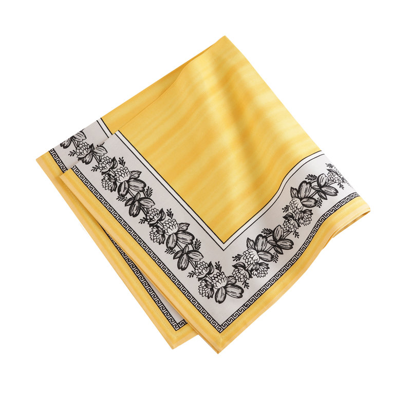 Lemon Yellow Cotton Floral Border Napkins, Set of 4