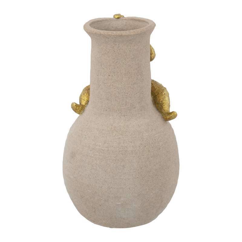 7X7x11.5" White Accent Vase With Abstract Gold Figurine