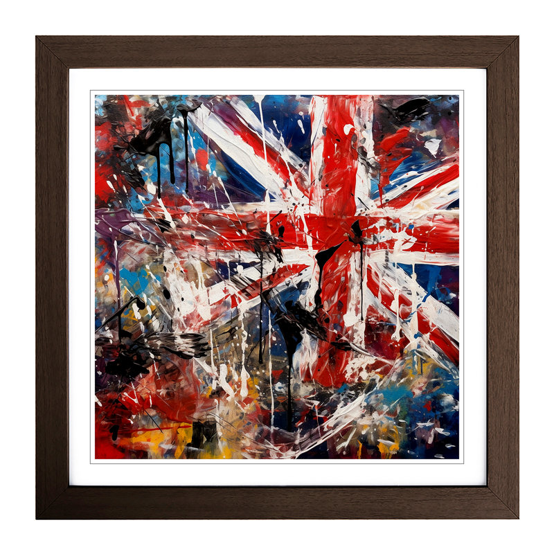 Union Jack Expressionism - Single Picture Frame Print on Wood, Walnut