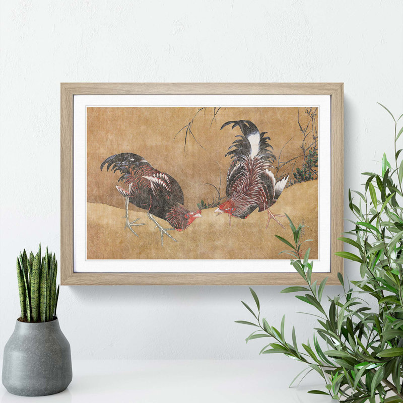 Gamecocks by Katsushika Hokusai - Framed Print, Oak Framed, 48cm H x 65cm W x 2cm D