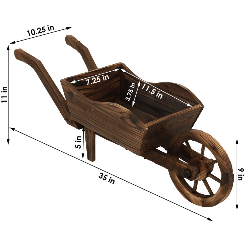 35" x 10.25" x 11" Brown Wooden Wheelbarrow Outdoor Planter