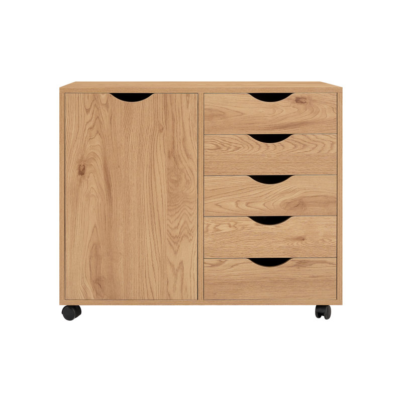 Garysburg Wood Office File Cabinet with 5 Drawers – Rolling Storage Cabinet & Drawer Dresser for Documents, Clothes & Supplies, Compact Space-Saving Design