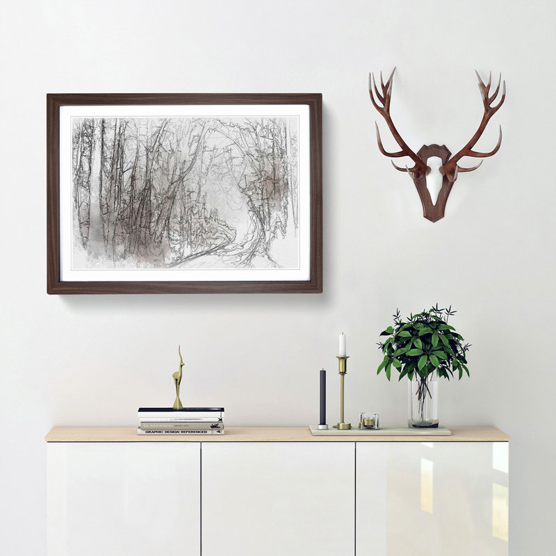 Woodland Road in Abstract - Picture Frame Graphic Art Print, 35cm H x 50cm W x 2cm D, Walnut