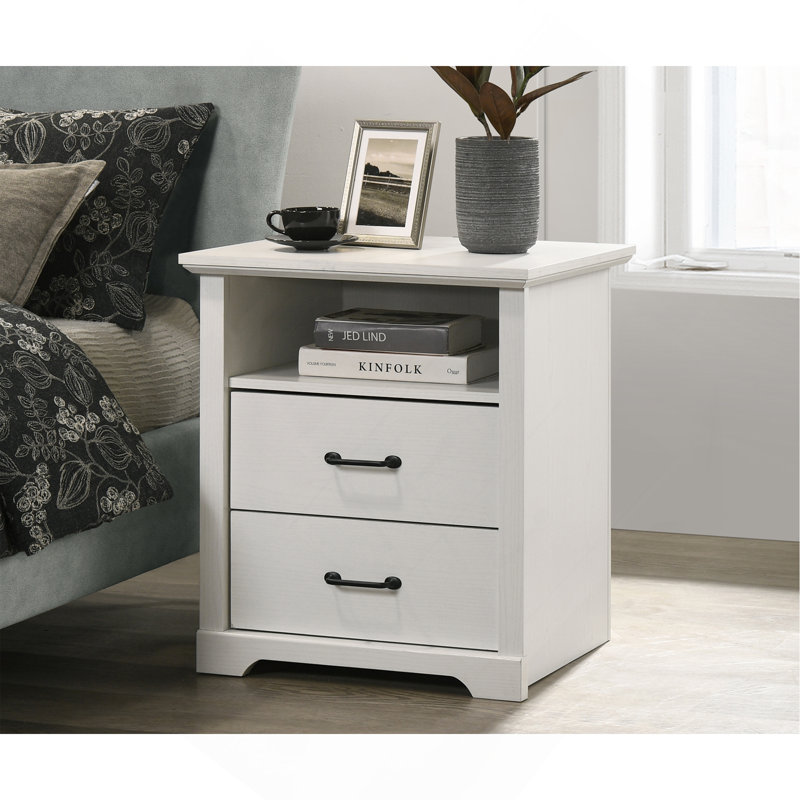 Elettra 22"W White 2-Drawer Nightstand Bedside Table With USB Charging  Ports