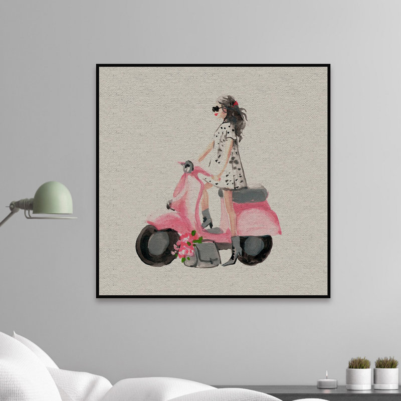 Pink Scooter II - Floater Frame Painting on Canvas, 122 cm H x 122 cm W x 3.81 cm D