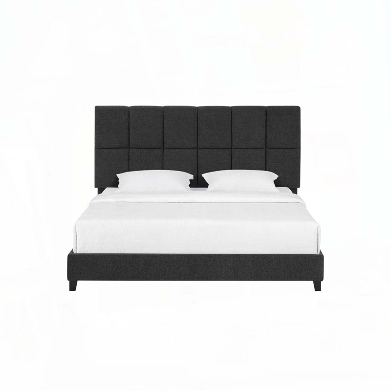 Boucle Upholstered Platform Bed, Gray, Queen