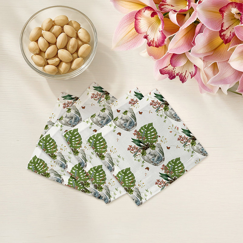 Monkey Small Jungle Cotton Sateen Cocktail Napkins, White