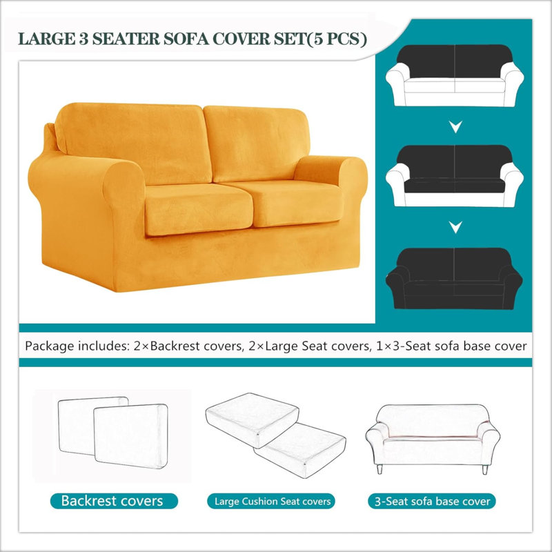 Sofa Cover With Separate Seat Cushions And Backrests Stretch Velvet Sofa Slipcover Couch Covers Furniture Protector Split Combined (2 Seat Set 5 PCS)