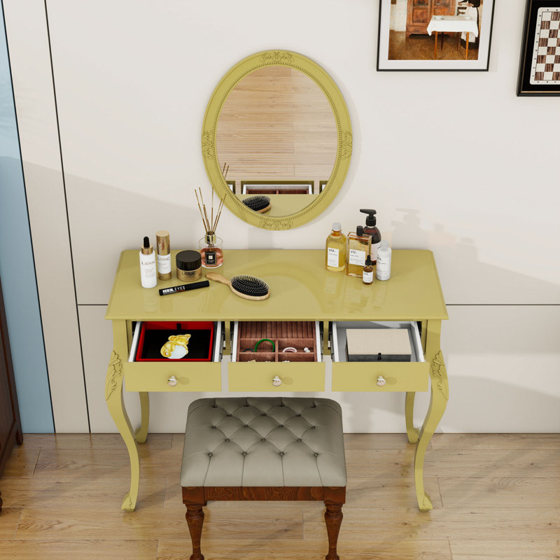 Makeup Vanity Desk with Mirror and Storage Drawers, Gold