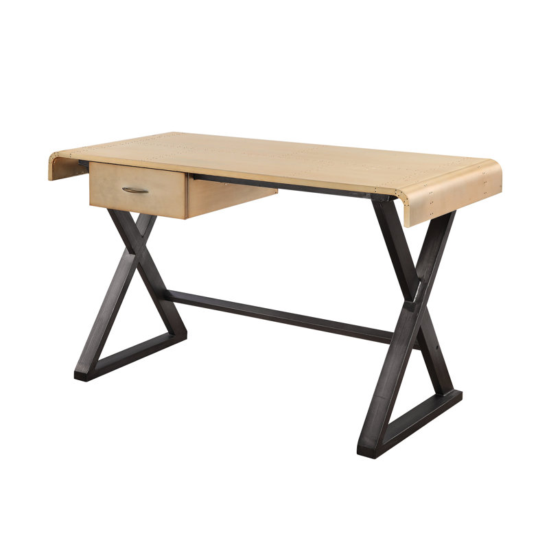 Bureau d'écriture rectangulaire avec support supérieur en aluminium doré et cuir élégant pour plus de durabilité