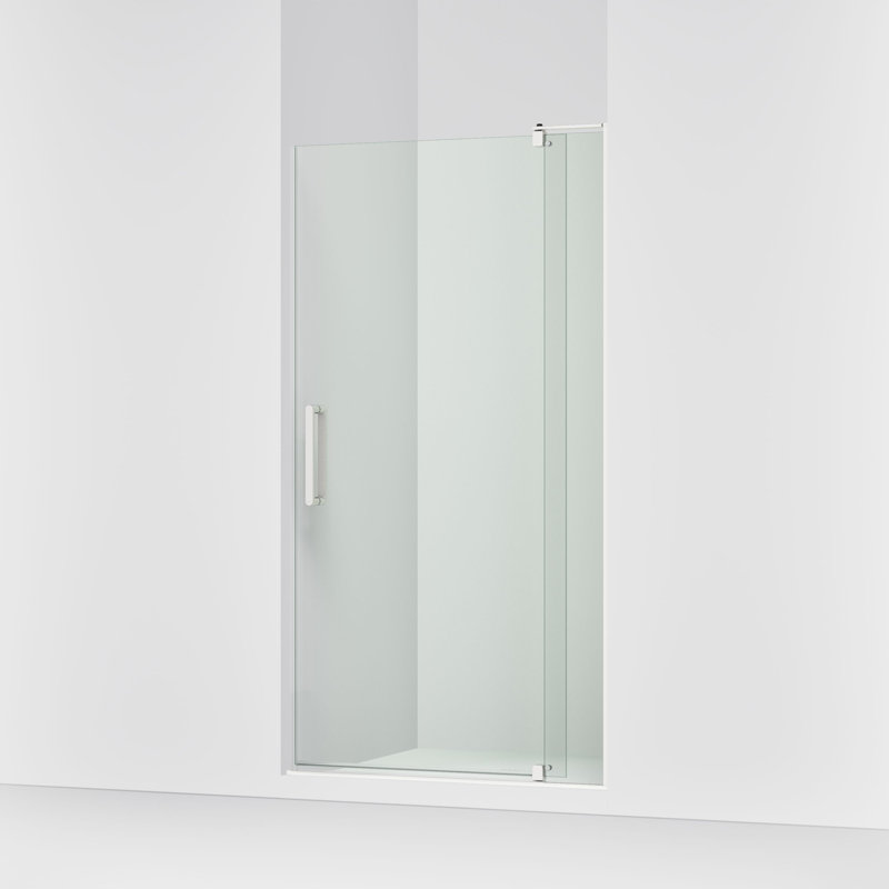 Revel 44'' x 74'' Pivot Shower Door with CleanCoat Technology, Bright Polished Silver
