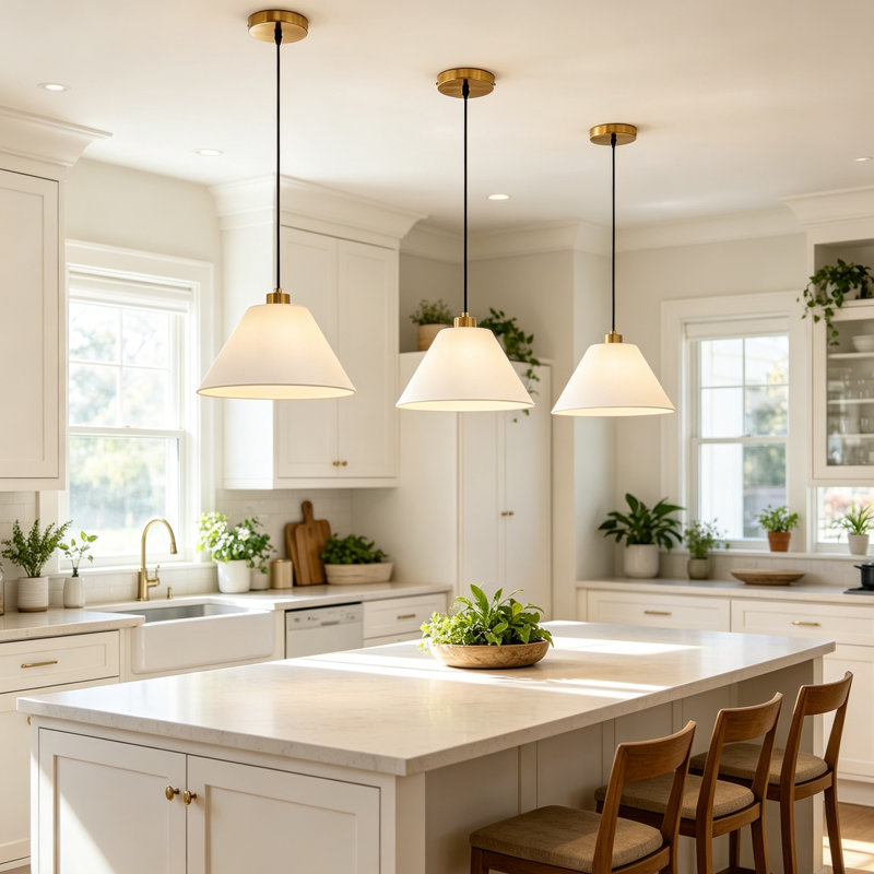 Luminaire suspendu 1 lumière avec abat-jour en tissu, hauteur réglable pour îlot de cuisine, Paquet de 3