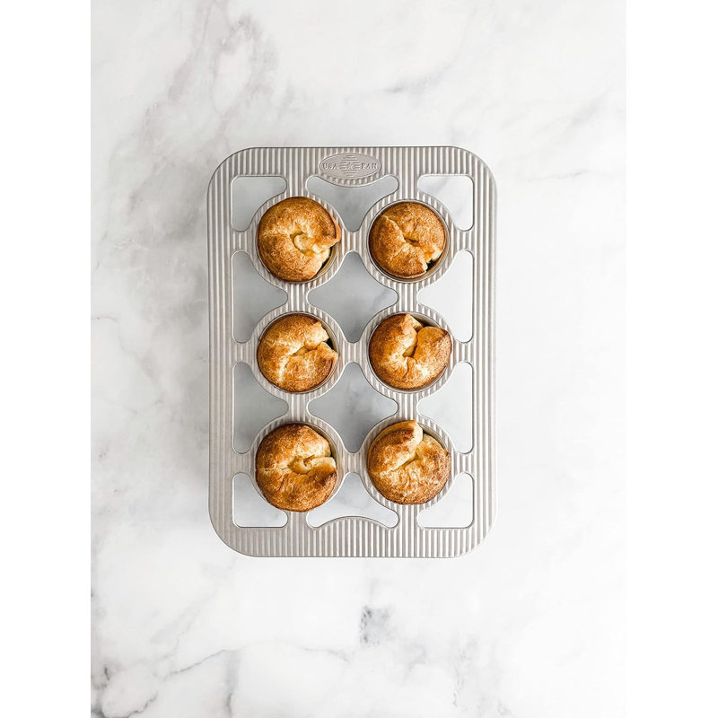 USA Pan Alloy Steel Durable Rectangular Shape 6-Well Popover Pan - Silver