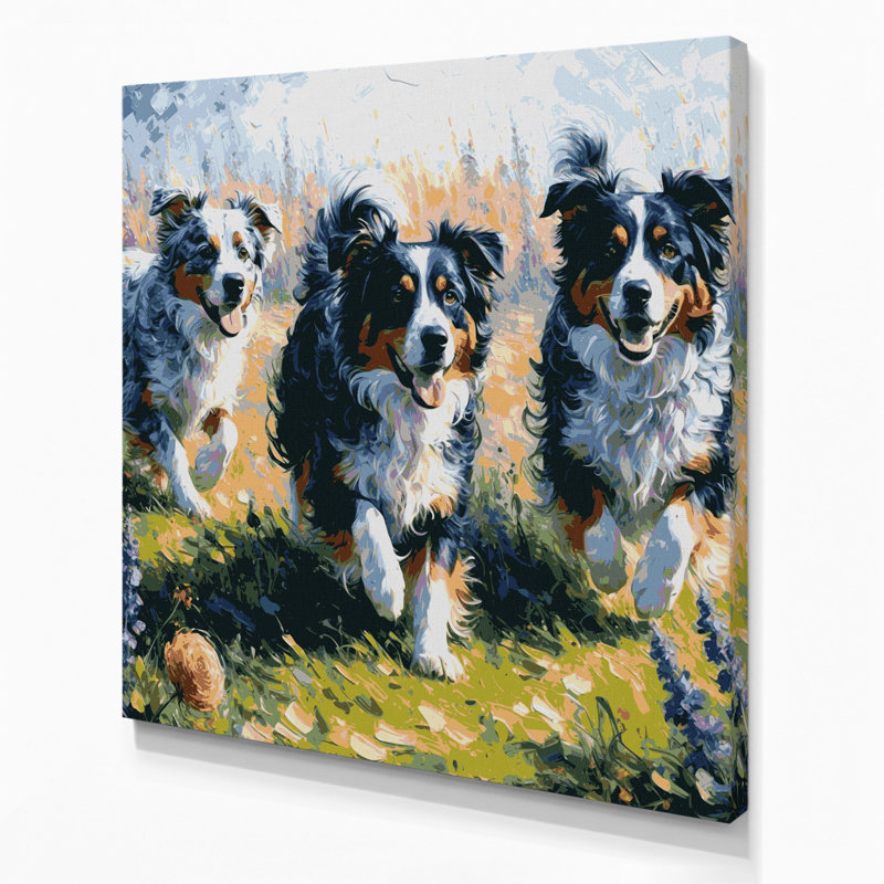 Chiens, berger australien, art mural sur toile beige, H 12 po x l 12 po