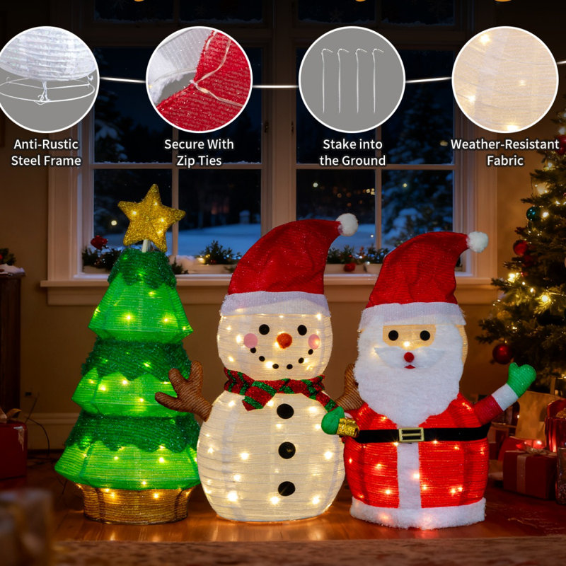 Ensemble de décoration pop-up père Noël et bonhomme de neige éclairé
