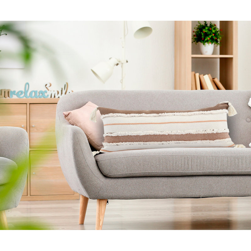 Coussin décoratif à rayures 100% coton Contemporary, Brun / pêche / brun clair / blanc, Polyester/ bourre en polyester
