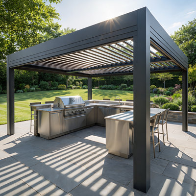 FlexPatio 13 Ft. W X 10 Ft. D POWER+ PRO  Motorized Pergola Outdoor Louvered Pergola, Aluminum Pergola For Patio