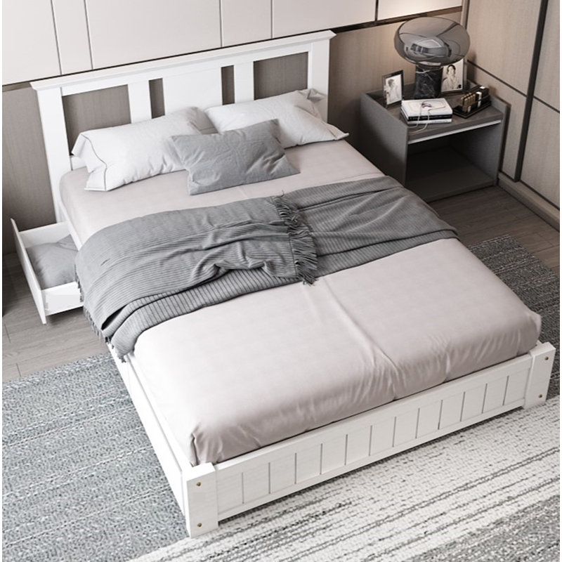 Storage Wooden Bed with 3 Drawers , White, 5FT King