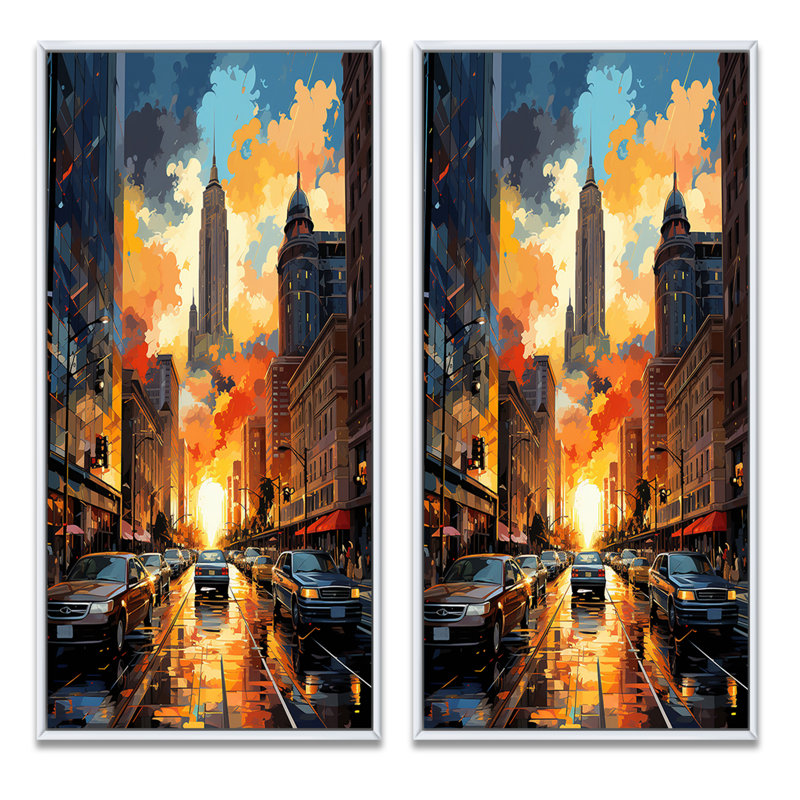 «City Detroit Popart», 2 pièces sur toile, Cadre blanc, H 40 po x l 40 po