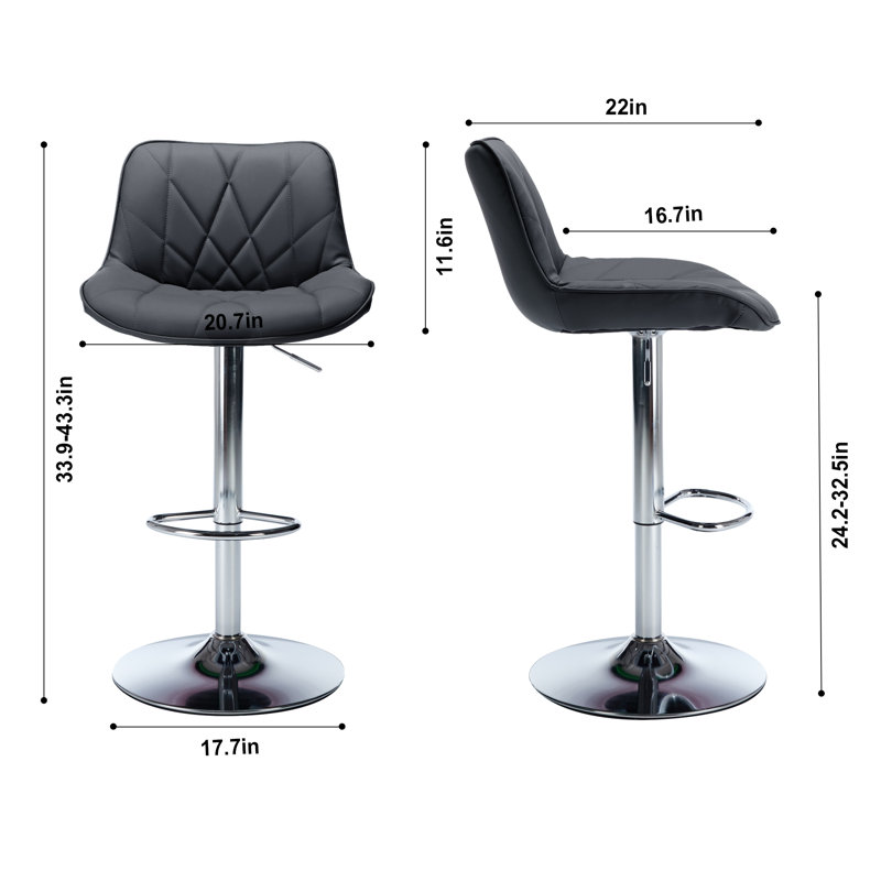 Tabourets de bar réglables à hauteur de comptoir pivotants avec dossier, Noir, noir, noir, noir, 2