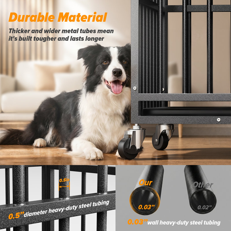 Cage pour chien robuste avec loquet et plateau de 37,1 pouces, cage pour chien d'intérieur avec roues