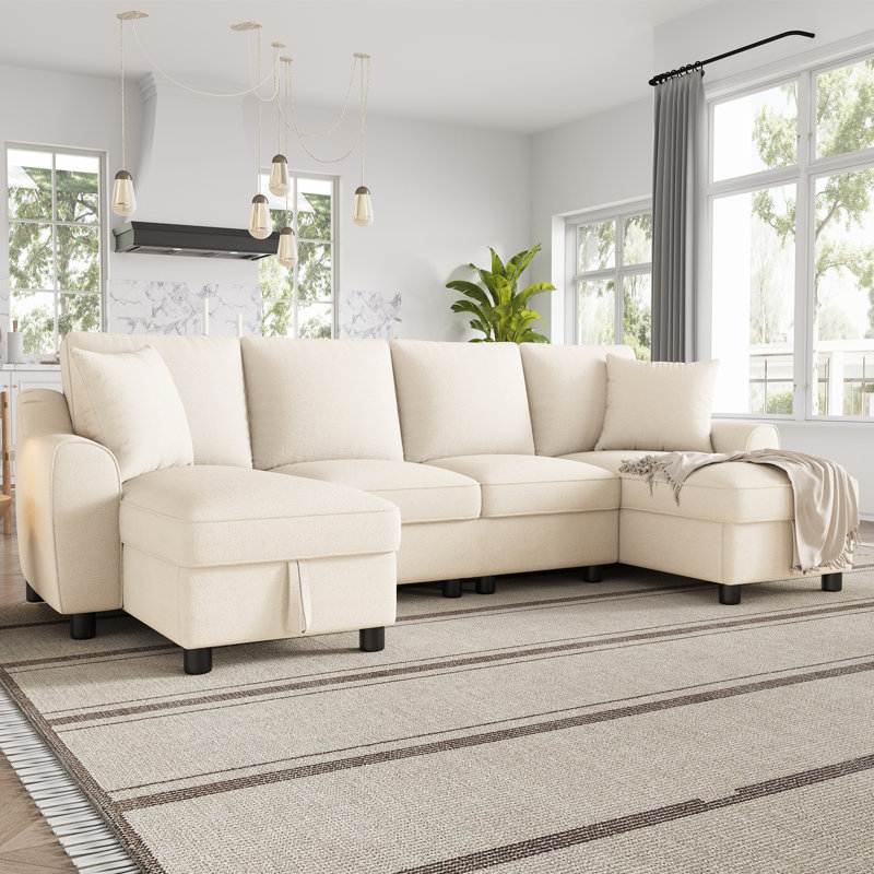 5 Seater Chenille Sofa & Chaise, Beige