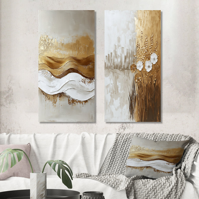 «Gold Sahara Desert Abstract Landscape I», ensemble de 2 pièces d'art mural abstrait, H 40 po x l 40 po, Ne s’applique pas