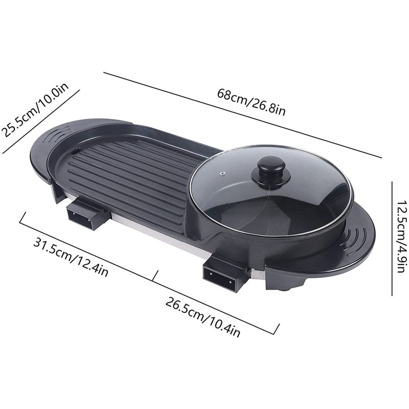 YXSUN 22.8'' Smokeless Non Stick Electric Grill with Glass Lid