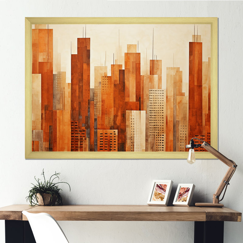 «Caramel Columns Skycrapers Dream I», reproduction sur toile, Cadre doré simple, H 34 po x l 44 po x P 1,5 po
