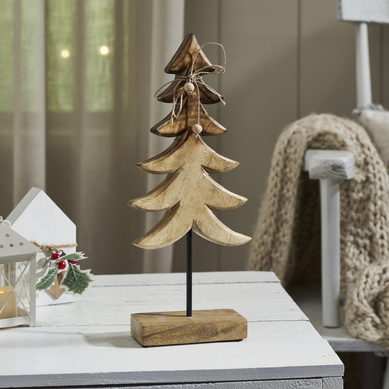 Petit arbre en bois naturel deux tons, H 14,5 po x l 6 po x P 2,5 po