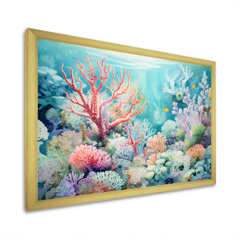 Underwater Coral Symphony Ii II - Coastal Coral Under Water, art mural, H 12 po x l 20 po x P 1 po, Cadre doré