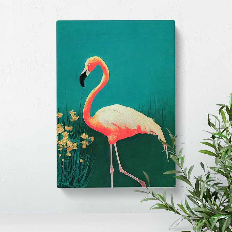 Walking Flamingo - Wall Art, Wrapped Canvas, 60cm H x 40cm W, No Matte