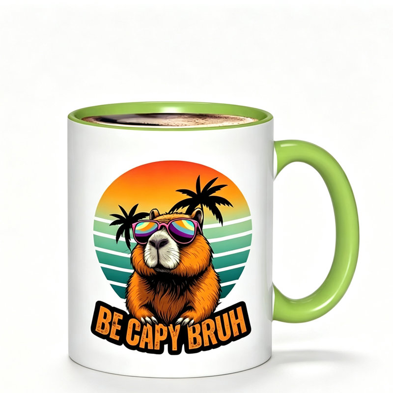 Funny Capybara with Tropical Sunset Ceramic Coffee Mug Coffee Cup Tea Mug Thanksgiving Gift Leisure Time Reusable Ideal for Holding Tea Milk.