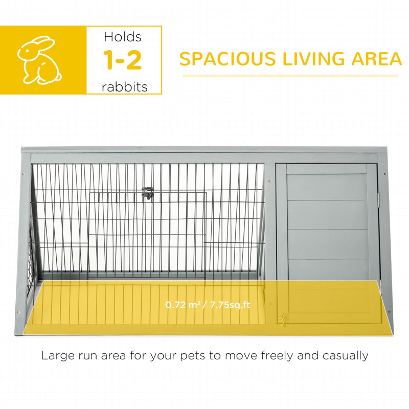 Cage en bois 46 po x 24 po pour petits animaux avec couloir extérieur et fil de ventilation, gris