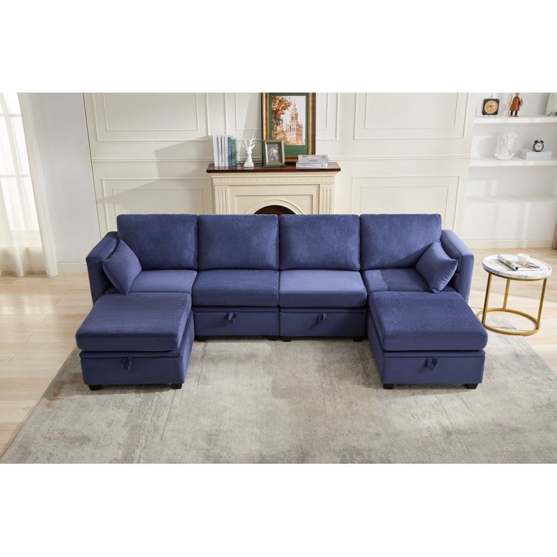 Canapé modulaire rembourré avec repose-pieds réversible Toxi, Bleu