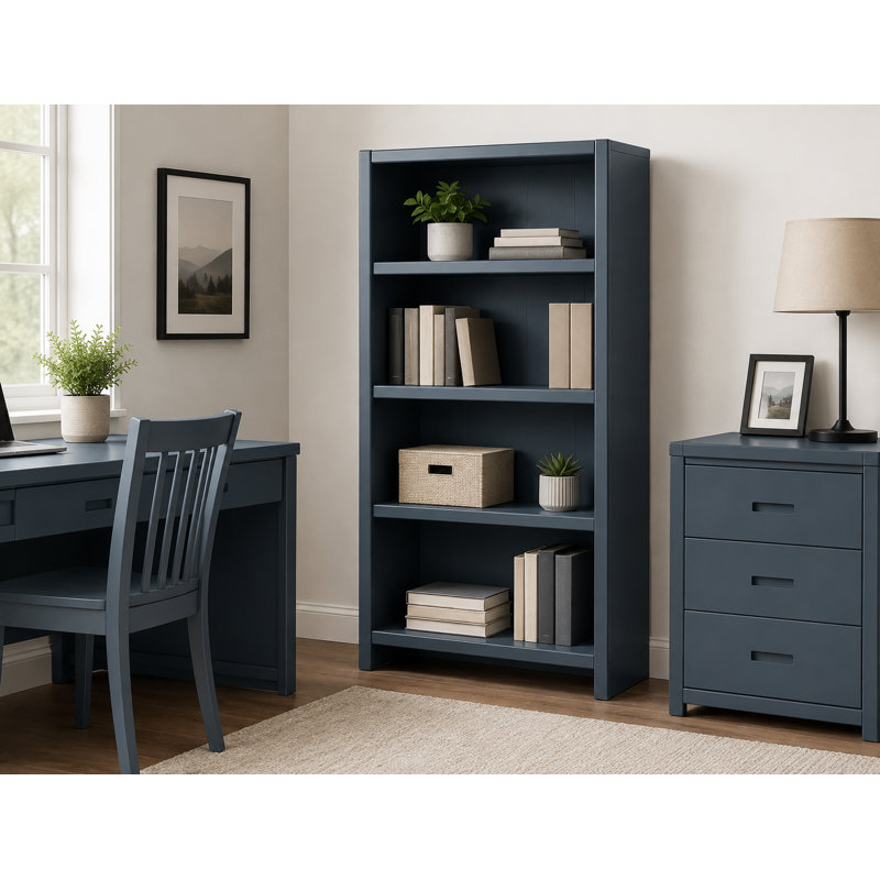 McKaylah Bookcase, Dark Blue, (3 Shelf) 60” H x 32” W x 13” D