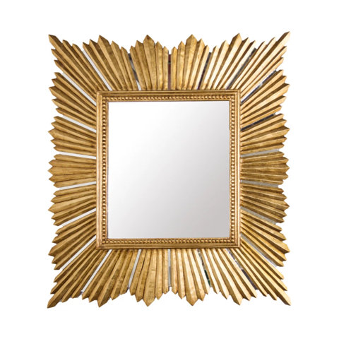 Gold sunburst square mirror.