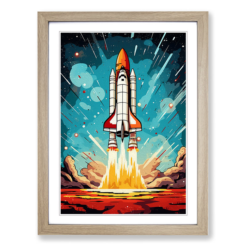 Spaceship Pop 1 Piece Single Picture Frame Wall Art, 64cm H x 46cm W x 2cm D, Oak