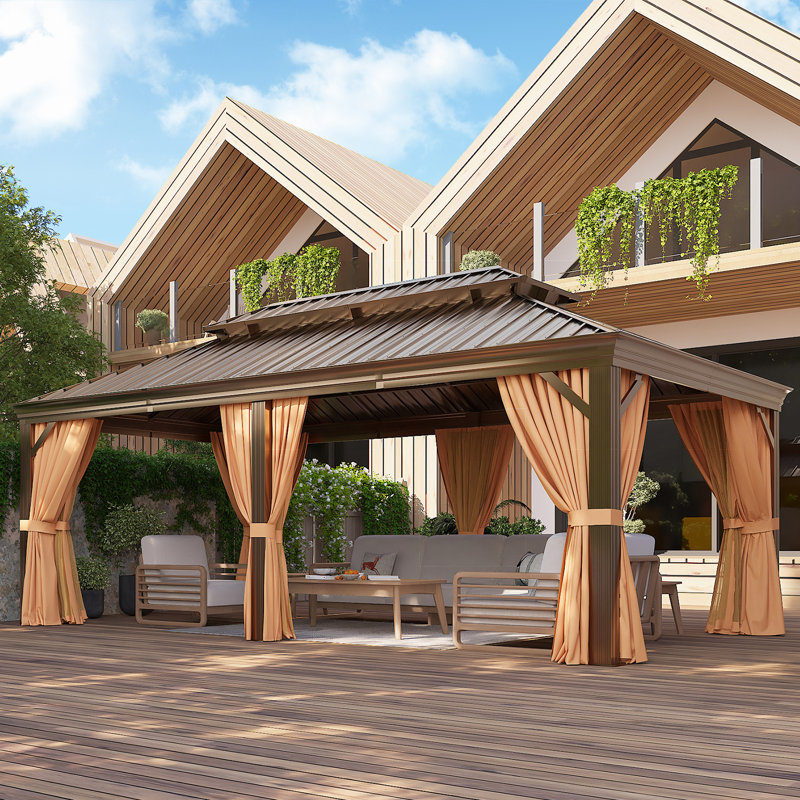 20 pi L 12 pi. D Pavillon de jardin en aluminium - Cadre de gros calibre 4,7 pouces et dérivation d'eau intégrée, colonnes extra-larges pour une résistance inégalée