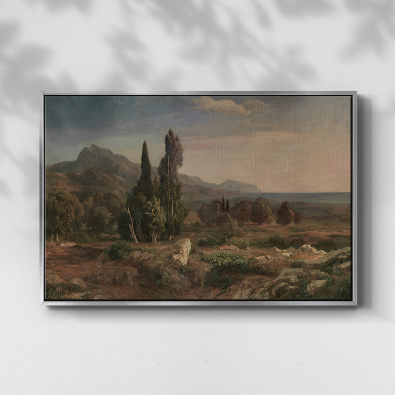 Paysage rétro - CDLVII, H 25 po x l 37 po x P 2 po, Toile encadrée noyer flottant