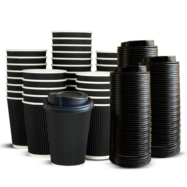 17 Stories Econx 50 X 12oz Black Ripple Disposable Coffee Cups With ...