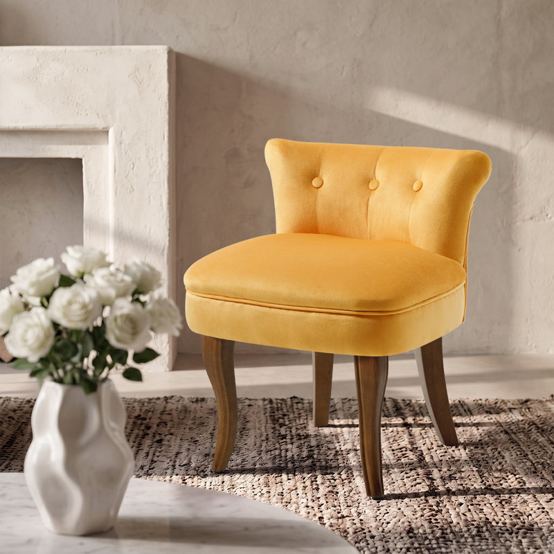 Tabouret d'appoint rembourré avec pieds en bois massif, Jaune