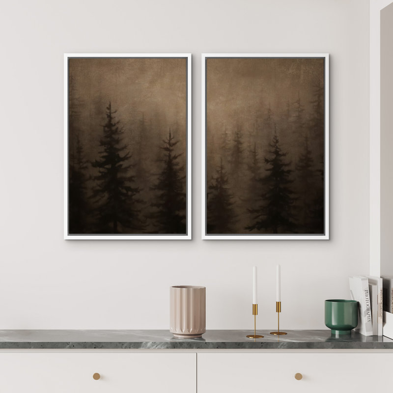 Moody Misty Forest Pine Silhouette, H 24 po x l 16 po x P 1,5 po, Blanc