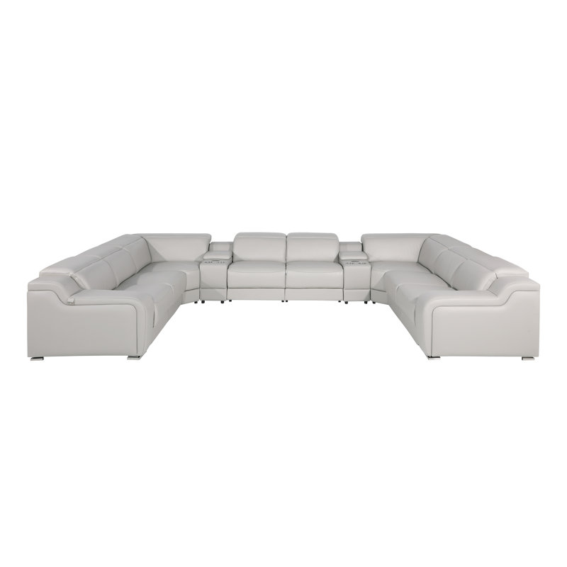 Stanwin 10 - Piece Top Grain Italian Leather Power Reclining Corner Sectional, Cream Genuine Leather