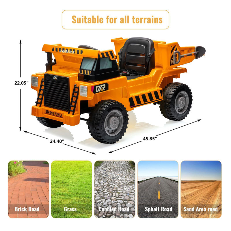 Ride On Dump Truck, 12V Ride On Car avec télécommande, Orange
