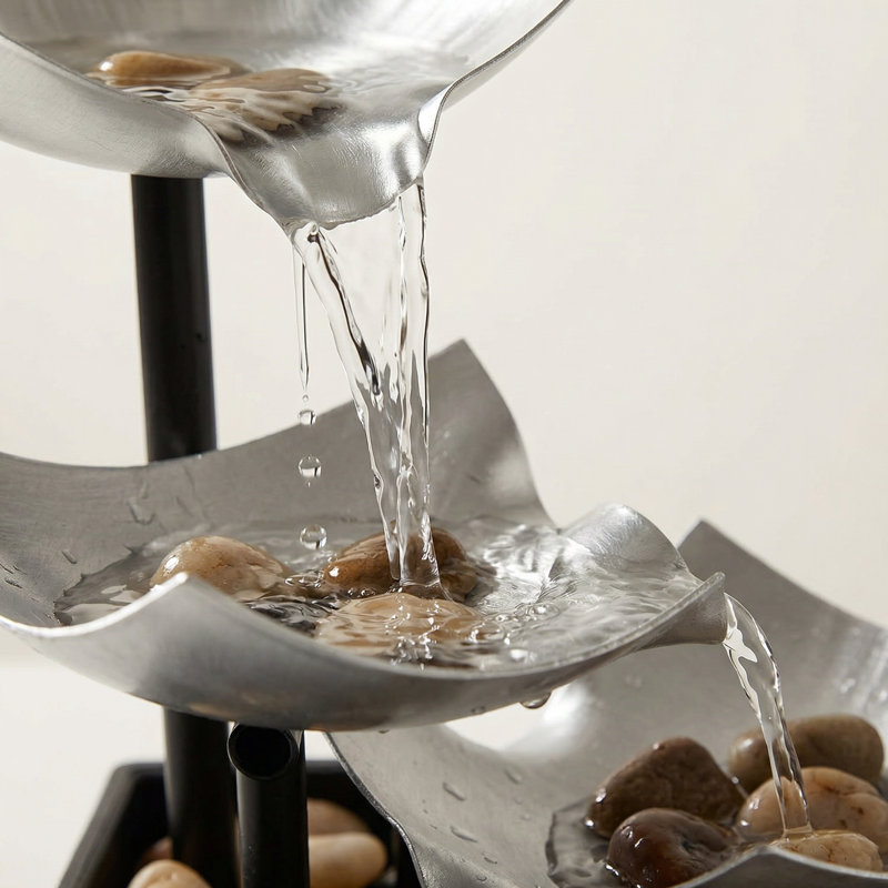 Fontaine de table à trois niveaux en feuille d'argent avec éclairage DEL, alimenté par USB, Argent