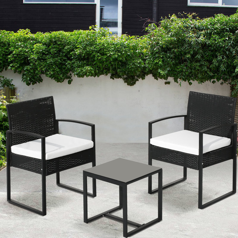 Glennis 2 Seater Rattan Conversation Set, Black