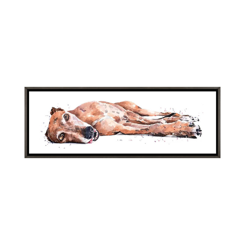 Greyhound par EdsWatercolours - impression d'art graphique panoramique, Toile encadrée de bois rustique foncé